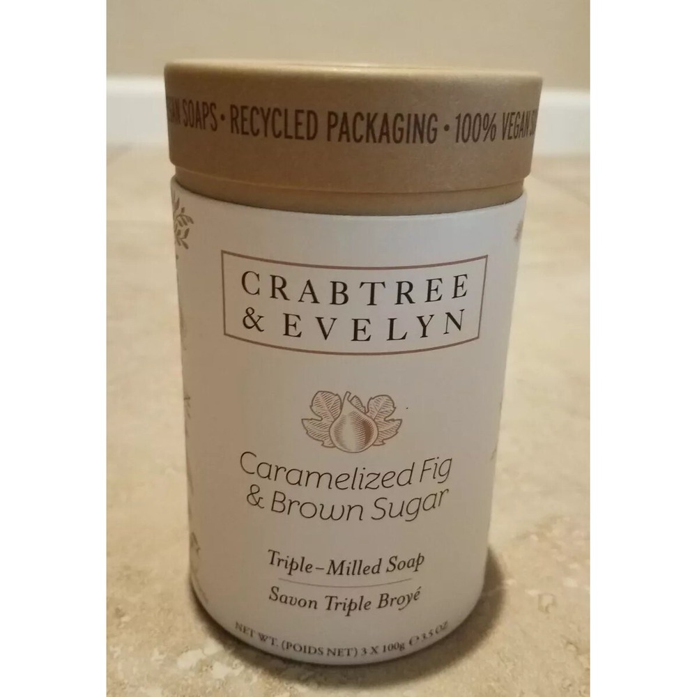 Crabtree & Evelyn Caramelized Fig & Brown Sugar Triple Milled Soap Set Vegan NEW